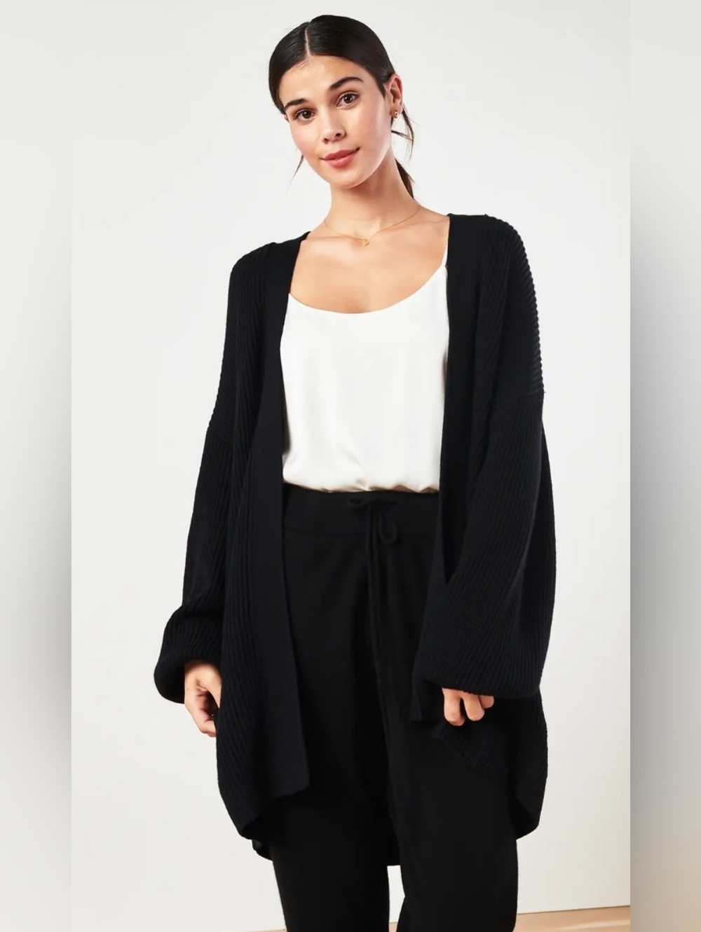 Quince Black 100% Organic Cotton Oversized Cardigan Sweater Knit Medium